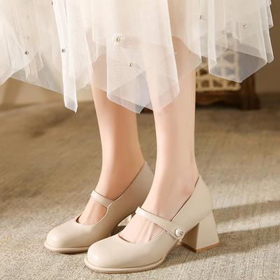 Кожаные туфли Мэри Джейн для детей, весна-лето, новые французские туфли на толстом каблуке, высокие каблуки, стиль феи с юбкой, одинарные туфли