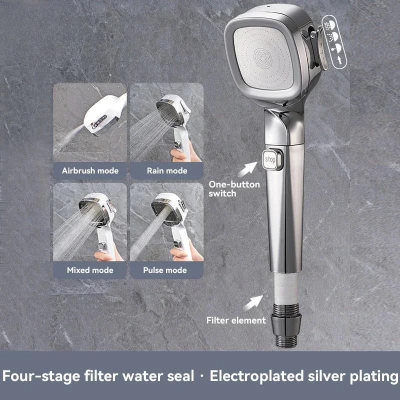 Массажная душевая лейка высокого давления с самоочисткой и фильтром - Остановка воды одним касанием, Прочный материал ABS, Экономия воды
