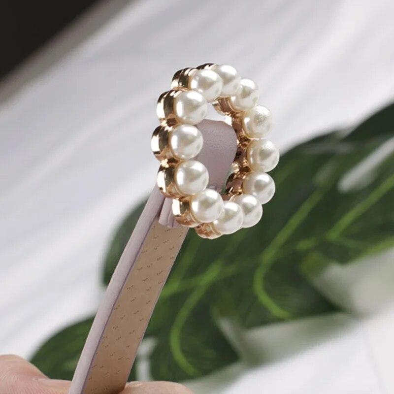 Повседневный сладкий длинный круглый жемчужный ремень с декоративной тонкой пряжкой для женщин