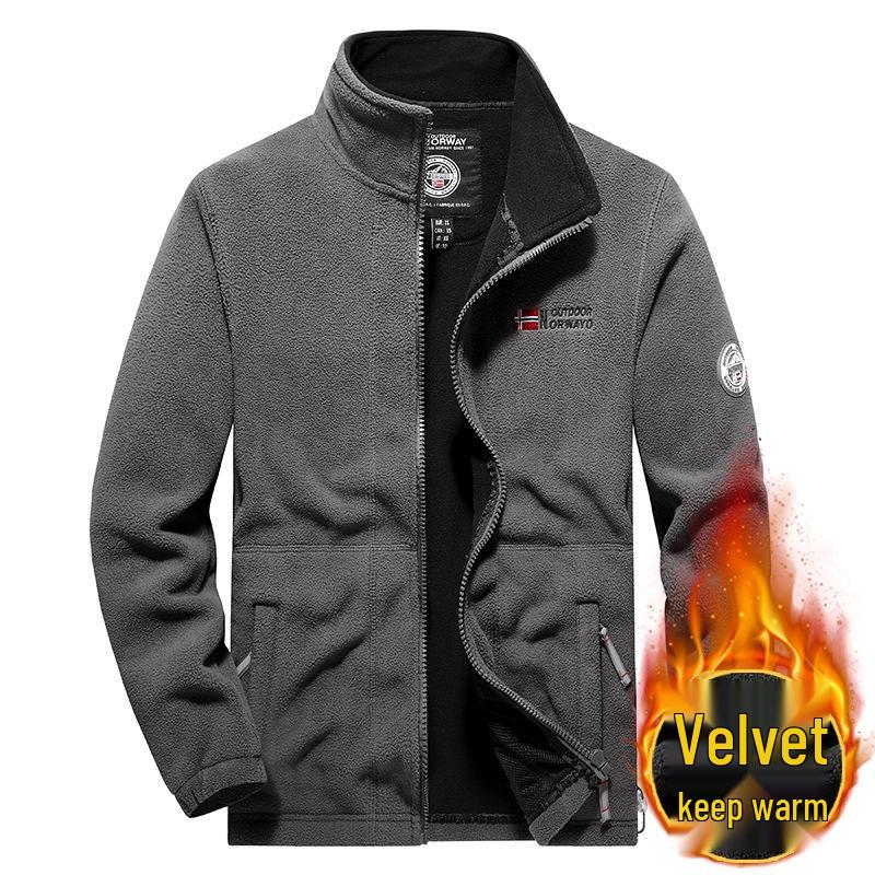 Мужская утепленная куртка на флисовой подкладке: Осень/Зима, Воротник-стойка, Большой размер, Модная верхняя одежда