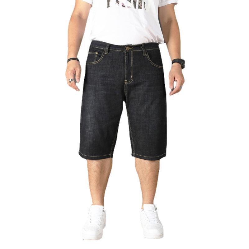 Летние тонкие свободные джинсовые шорты большого размера, мужские эластичные брюки с высокой талией большого размера, пять конных брюк