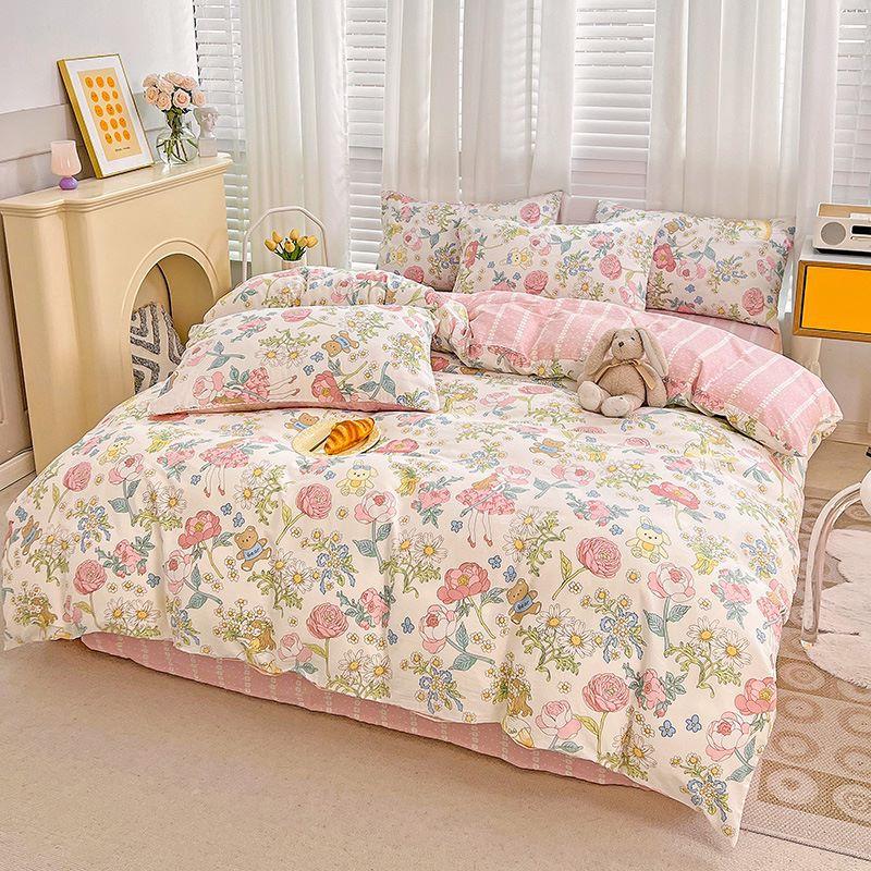 Cotton Four-piece Set Small Floral Ins Style Pure Cotton Quilt Cover Sheet Bed Three-piece Fitted Sheet Set