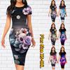 Тонкое платье длиной до колена с коротким рукавом, модное женское платье миди с 3D принтом скелета и розы