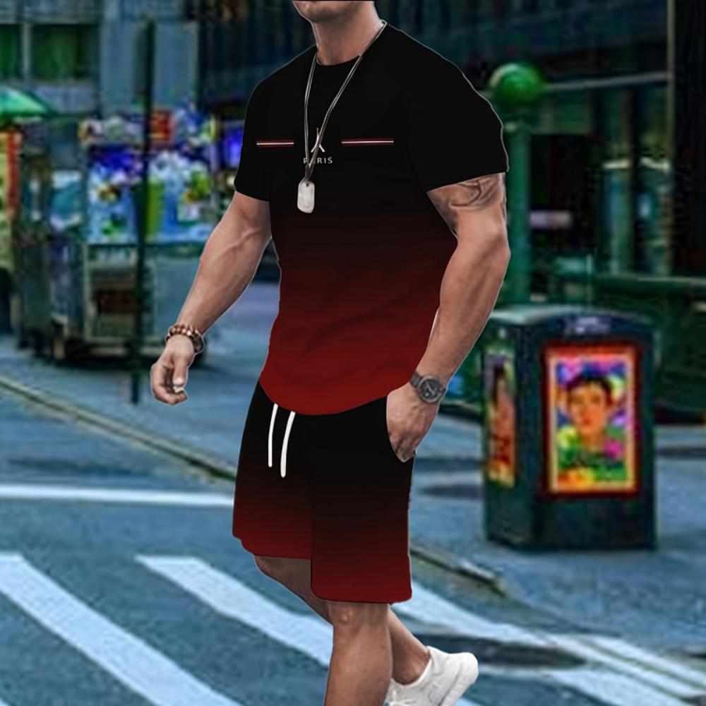 Летний повседневный мужской комплект футболок и шорт, уличная мода, мужские шорты с короткими рукавами для спорта на открытом воздухе, 3D-печать