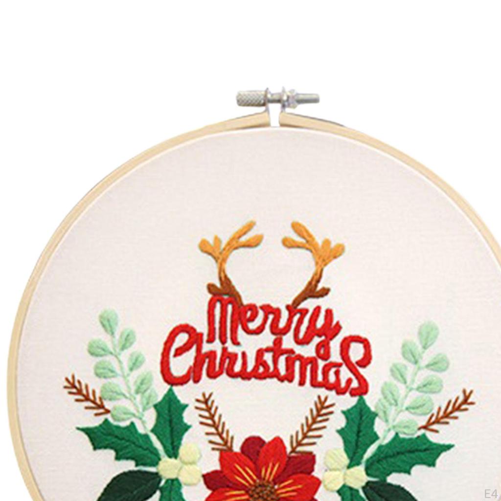 Christmas Embroidery Kit for Adults Craft Set Starters DIY Handwork Portable Art Hand