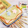 Cute Large Capacity Pencil Case for Kids Girl Jelly Color Five Point Star Stationery Organizer Portable Pen Bag Back To School