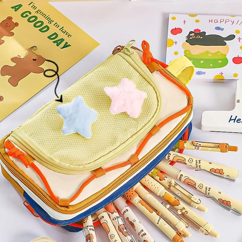 Многоцелевой Большой вместимости Многослойный Пенал Чехол Простой Студенческий Канцелярский Органайзер для Макияжа для Стола Хранение Школьные Принадлежности