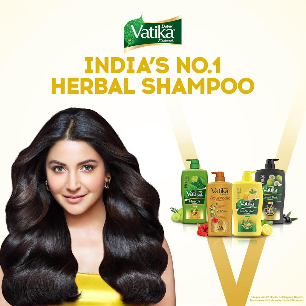 Dabur Vatika Лимонный шампунь против перхоти 1 л | Уменьшает перхоть, питает кожу головы и волосы | Мягкое очищение с лимоном, пажитником и натуральными маслами