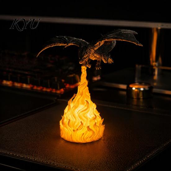 Unique Desktop Figurine Dragon Bookshelf Nook Light, Fire-Breathing Fantasy Shelf Decor, LED Handmade Art Sculpture Night Lamp for Bedroom Living Room