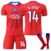 Подростки Дети Взрослые Индивидуальное Имя Футбольные Комплекты 25/26 ПСЖ 2-й Выездной #14 Д.Дуэ Спортивный Тренировочный Комплект Джерси с Носками