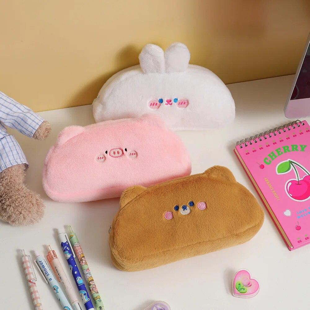 Plush Pencil Case Kawaii Pig Animals Large Capacity Pencils Bag Pen Case School Supplies Stationery Gift Kawaii Bag