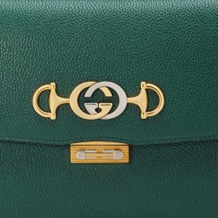 Gucci Zumi Metal Double G Buckle Classic Recommended Grain Leather Crossbody Shoulder Bag Small Women bags Dark-Green 576388-1B90X-3154