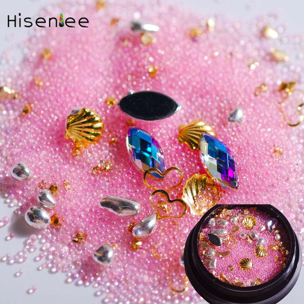 2 коробки смешанного размера DIY Art 3D Стразы Золотые металлические кристаллы для ногтей Micor бусины