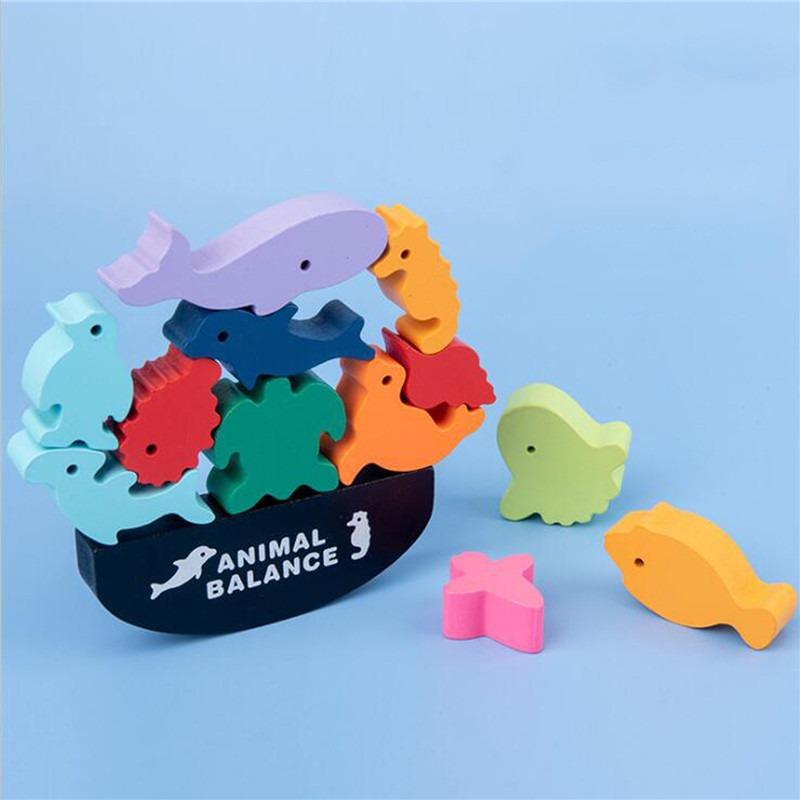 Монтессори Деревянные Балансирующие Блоки Игрушки Для Детей Животное Динозавр Строительство Складывание Высоко Настольные Игры Деревянная Игрушка Мальчики Дети Подарок