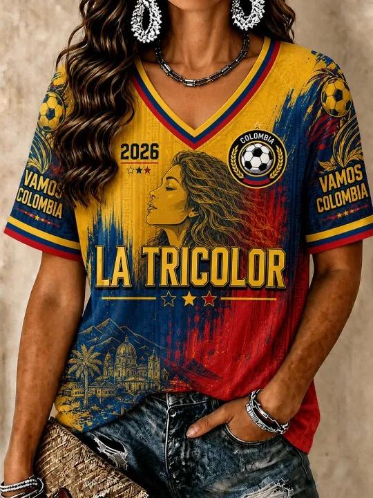 Colombia Football Fan T-shirt Sleeved Breathable Quick Drying Street Wear Casual Football Shirt Fashionable FamilyMatching 2026