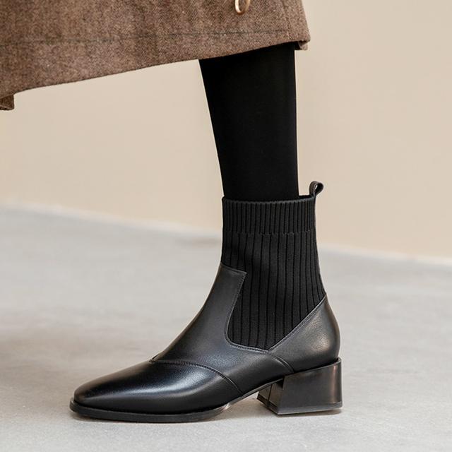 Women Boots Retro Chelsea Boots Women Shoes Winter Fashion Women Ankle Boots Genuine Leather Female Square Heel Leather