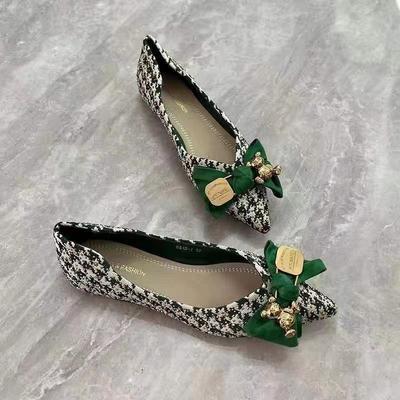 Одиночные туфли женские весна-лето 2025 года новые универсальные заостренные туфли на плоской подошве с рисунком в виде тысяч птиц, бант из сетки, неглубокий рот, темперамент, мягкая подошва