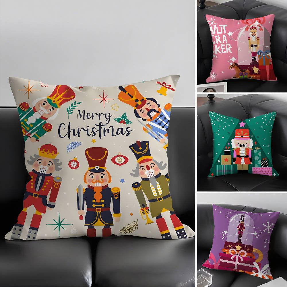 Nutcracker Soldier Christmas Pillow Case Home Dorm Chair Back Short Plush Double-sided Printing Office Nap Time Cushion Cover