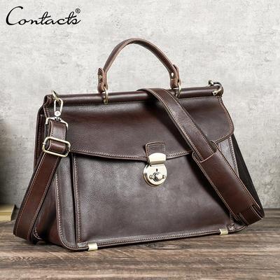 Мужская деловая сумка CONTACT'S из натуральной кожи с замком, портфель с диагональю 14,2 дюйма, сумка для ноутбука, мужская сумка через плечо большой емкости