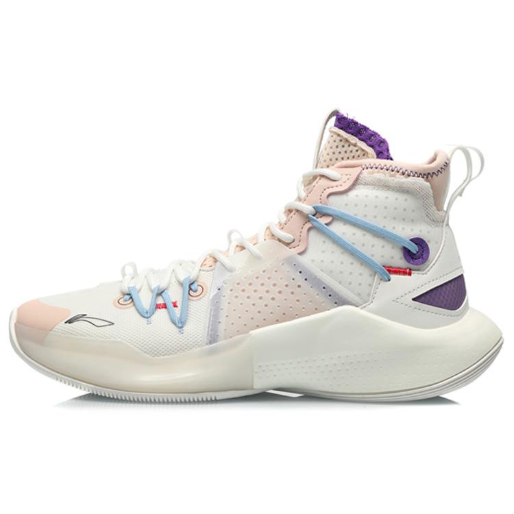 Li Ning SONIC 8 Нескользящие Износостойкие Высокие Баскетбольные Кроссовки Мужские Розово-Белые ABAQ107-3