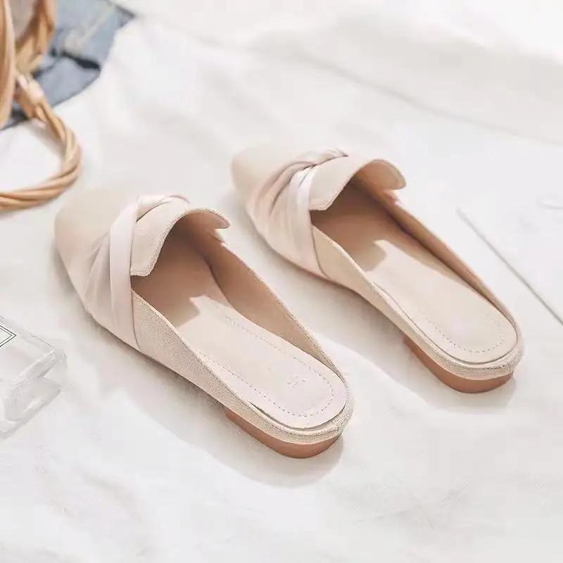 Fashion With Bow Shoes for Women Outside Sandals Korea Style Top Designs Summer Footwear Easy Wears Slides New Collection Woman Slippers
