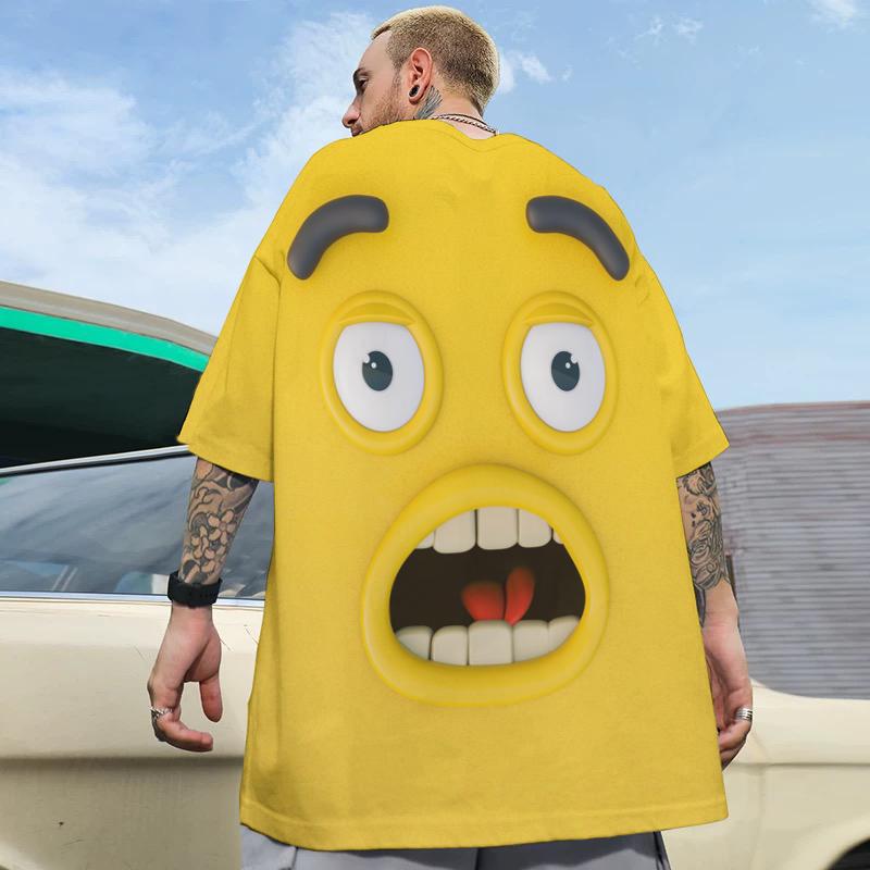 Новая мужская футболка с принтом 3D Funny Expression, футболка для мужчин, милая футболка Harajuku с коротким рукавом, свободный топ большого размера, повседневная мужская одежда
