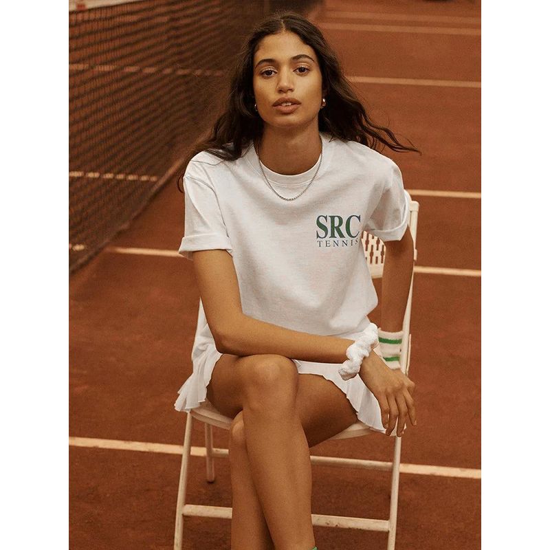 Tennis Shoulder Short Sleeve T-shirt Women's Summer New Arrival Loose Pure Cotton American Retro Minimalism Tennis Half Sleeve