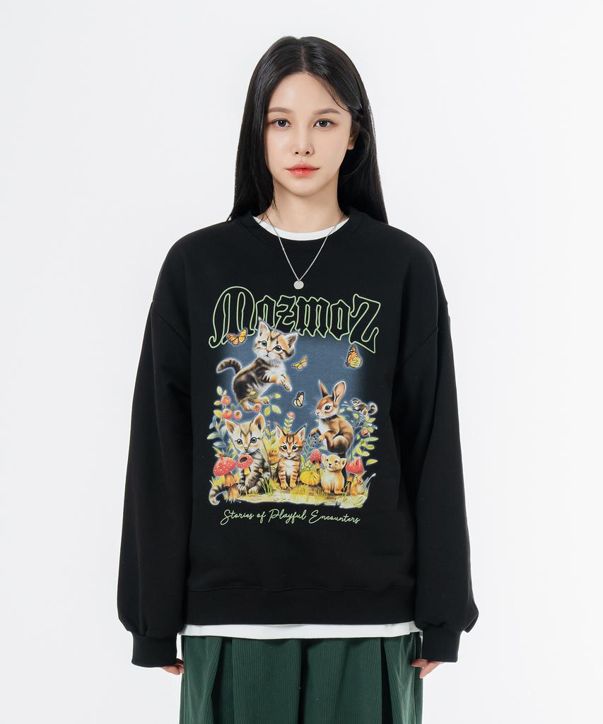 MOZMOZ Soft Terry Nature Oversized Sweatshirt Black