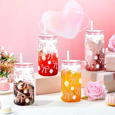 Бутылка для воды с рисунком граффити вишни 16 унций Милая пластиковая чашка с крышкой и бантом Бант для кухни Кофейные чашки с соломинкой Чашки для напитков Чашки для сока