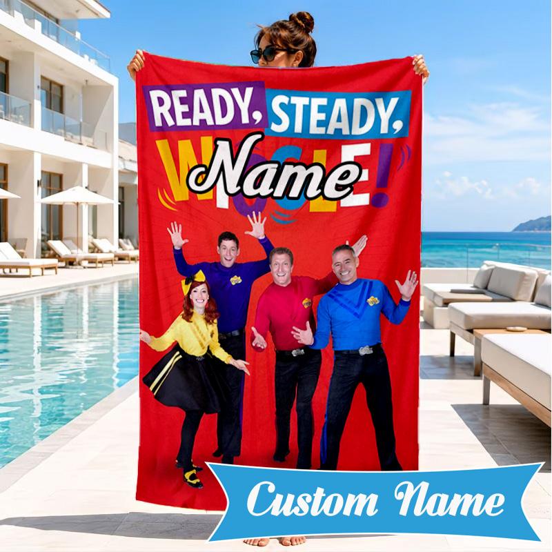 Custom Name Wiggly World Tour Adventure Beach Towel Microfiber Beach Towel, Lightweight and Quick-Dry, for Summer Travel, Swimming Pool Gift