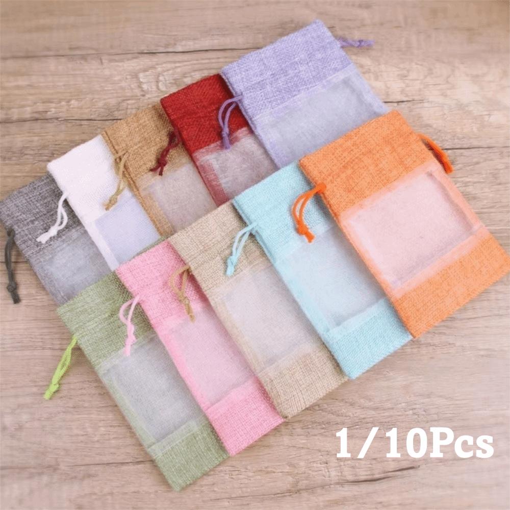 1/10PCS Cotton Linen Gift Drawstring Bags Washable Burlap Gift Bags For Jewelry Storage