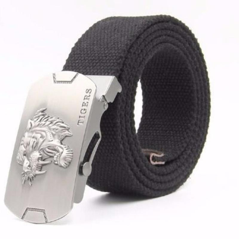 New Waist Belts Men Womens Unisex Cotton Canvas Fabric Webbing Black Buckle Belt Army Accessories
