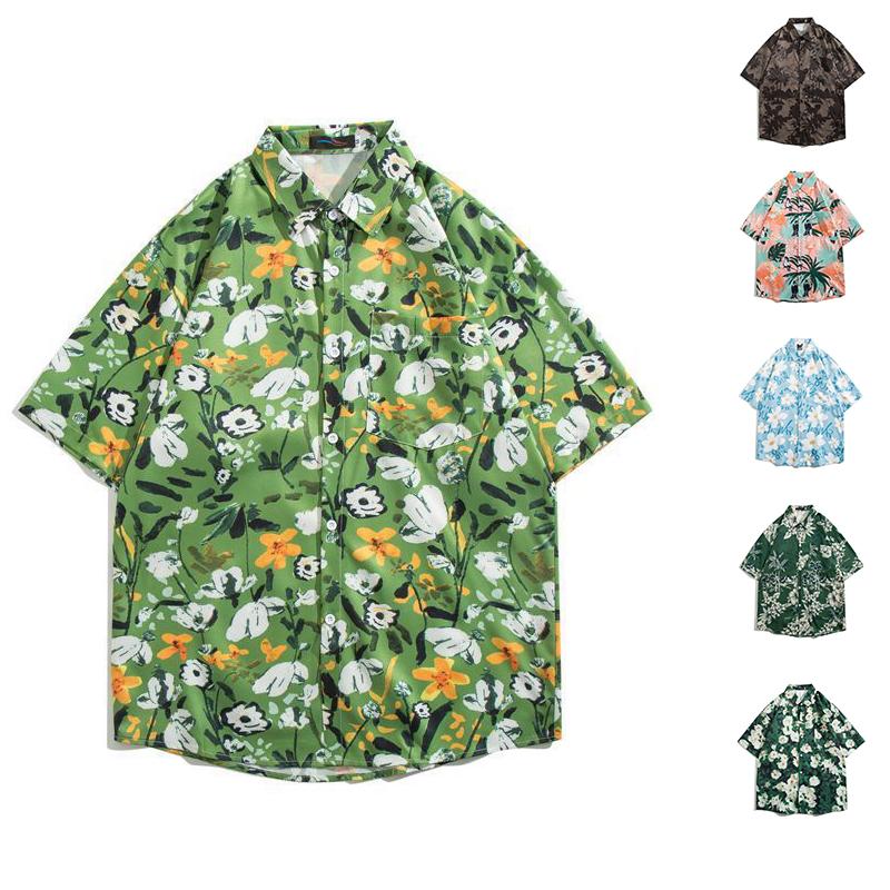 Гавайская повседневная мужская рубашка с цветочным принтом и короткими рукавами