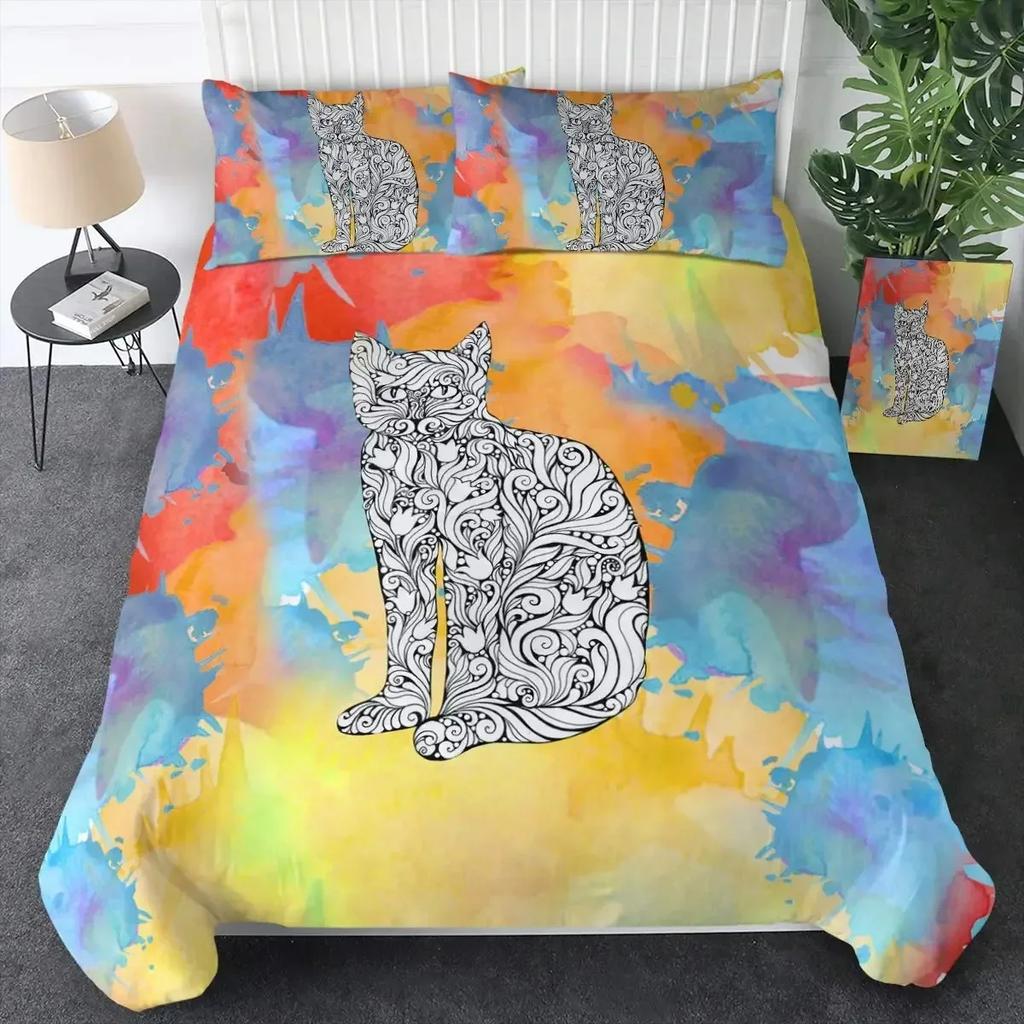 Cats Grey And White Cats Comfortable Duvet Quilt Cover Pillowcase Bedding Set Children Bedroom Decoration Home Textile