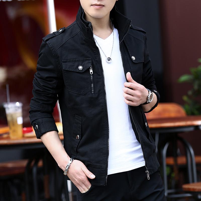 Men's Jacket Korean Version Trendy Stand-up Collar Spring and Autumn Thickened Denim Tooling Pure Cotton Jacket On Clothes