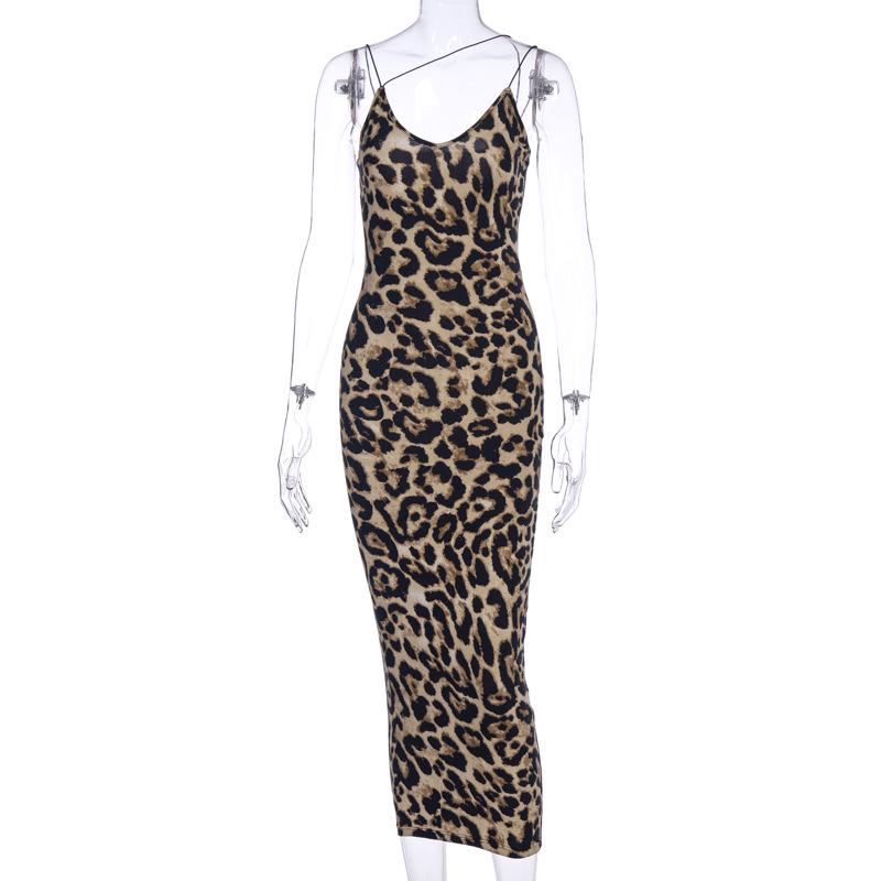 GMXIA Women's Fashion Summer Spring Leopard Print Suspenders Sleeveless Casual Dresses
