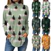 Women's Fashionable Loose-Fit High-Neck T-Shirt With Christmas Print Long-Sleeved Top