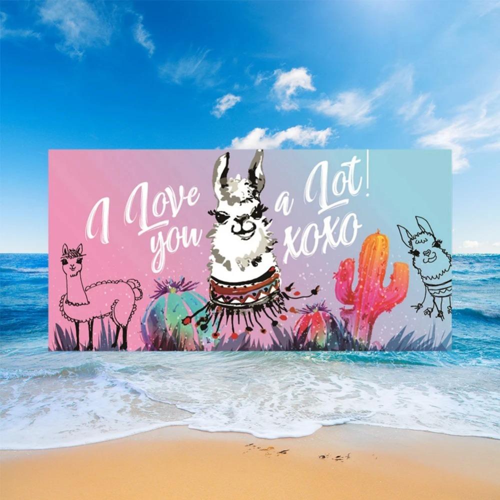 Cute Llama Alpaca Pattern Beach Towel Cartoon Animal Bath Towel for Sport Camping Yoga Surf Microfiber Quick Dry Swimming Cover