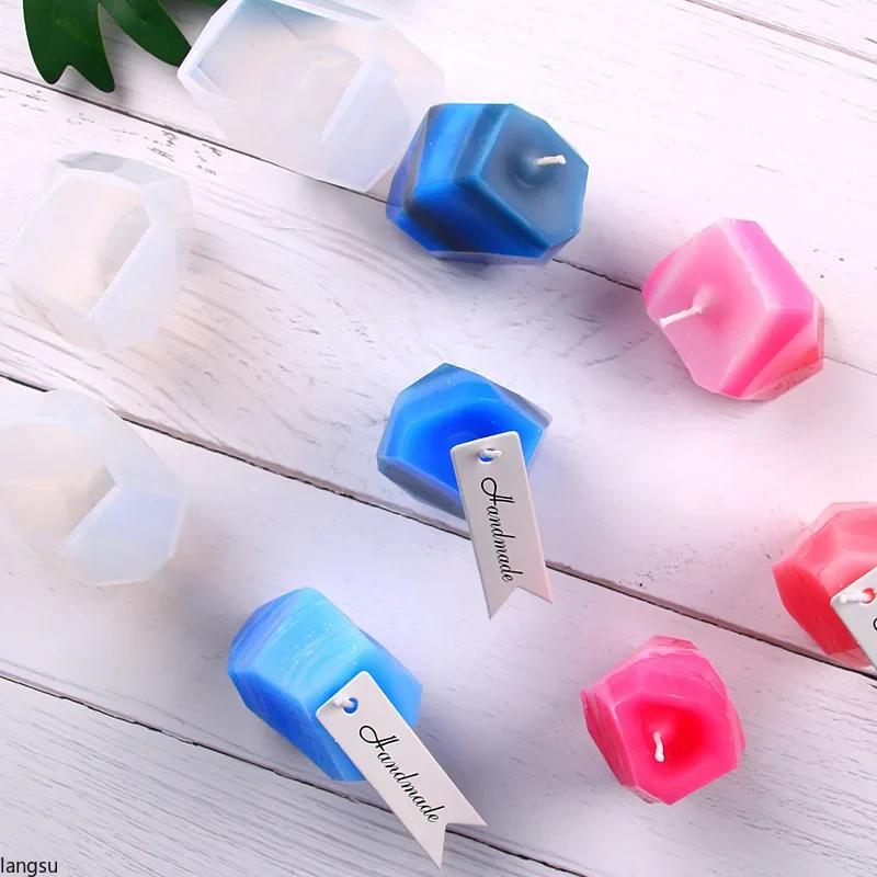 DIY 3D Geometric Shape Stone Candle Mold Silicone Mold Plaster Crafts Mold Candle Resin Soap Mold Christmas Home Decoration
