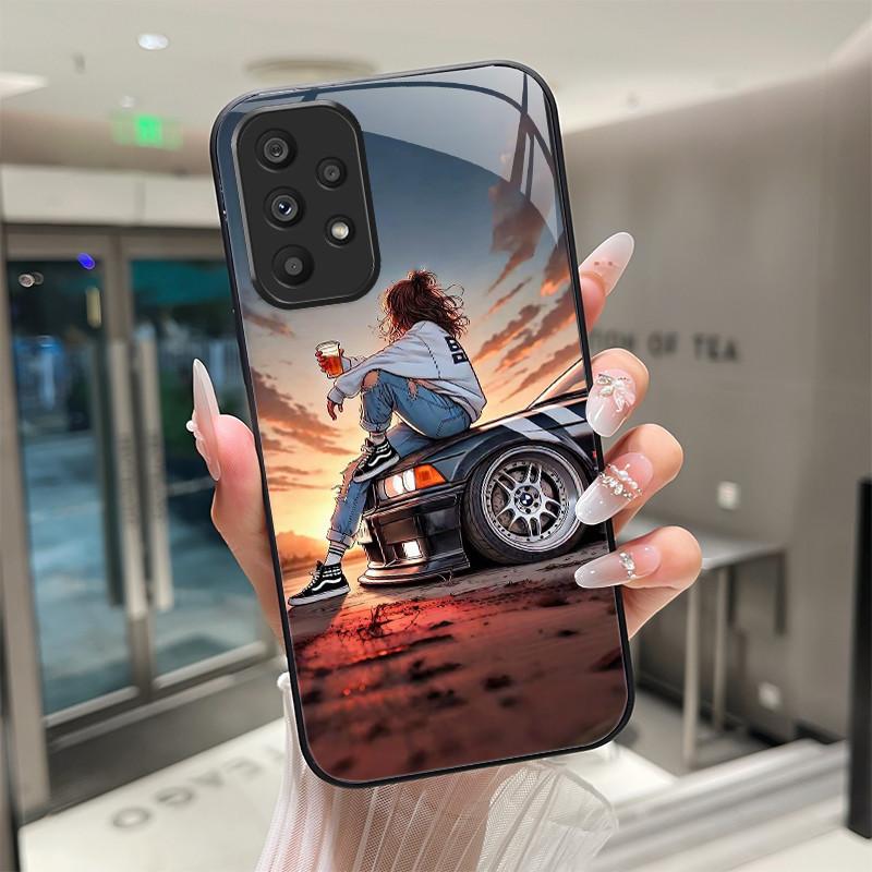 Cute Cartoon Cats Flower Case For Samsung Galaxy A52 A52S A72 4G 5G Tempered Glass Phone Case Protective Back Cover Hard Shell