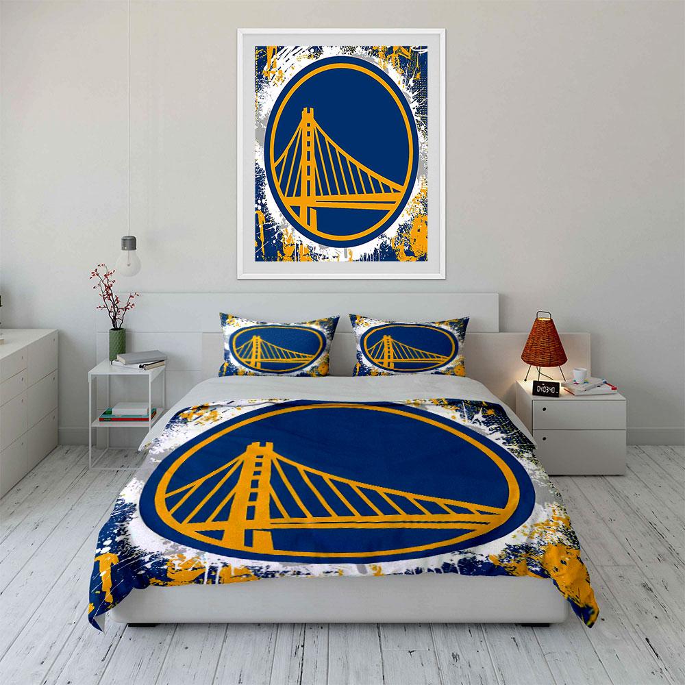 Golden Bridge Blue Yellow Art Bedding Duvet Cover Set Duvet Cover Pillowcases (1*Duvet Cover 2*Pillowcases, without duvet insert)