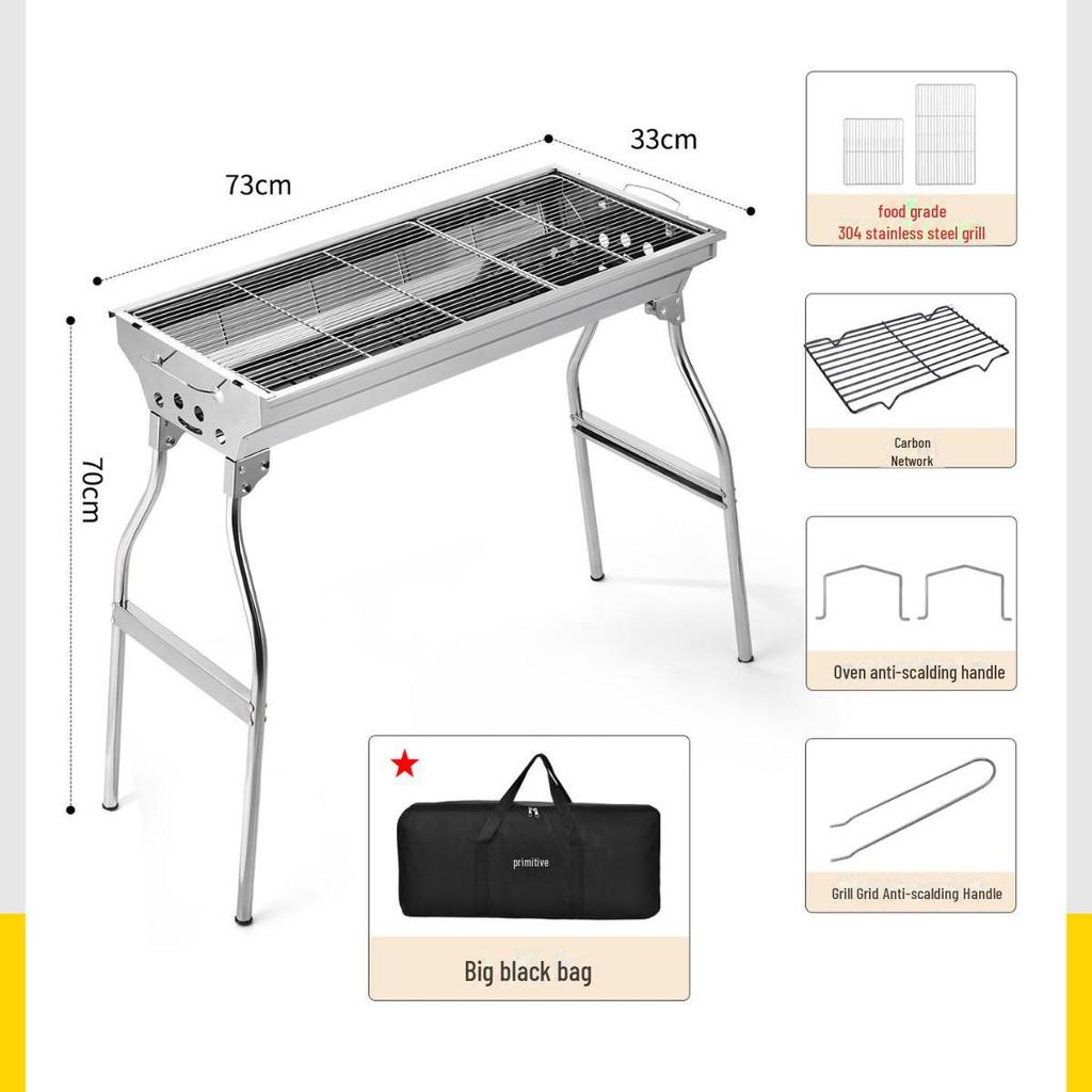Большой портативный складной угольный гриль-барбекю из нержавеющей стали для использования на открытом воздухе и дома
