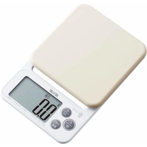 Tanita Digital Cooking Scale with Silicone Cover, 0.1g Display, 2kg Capacity, and Hook Hole for Convenient Storage, White (KJ-212 WH)