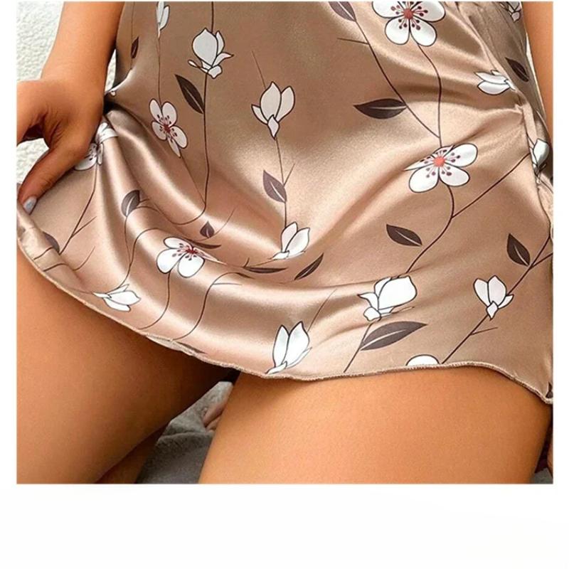 Women's Sleepwear Summer Floral Print Satin Nightgown Casual Sleeveless Backless Slip Night Dress Sexy Nightdress Home Clothes