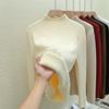 Casual Half High Neck Warm Knitted Sweater for Women Autumn Winter Thick Velvet Base Women's Knitwears Tops Elegant Long Sleeve Ladies Sweaters 25224