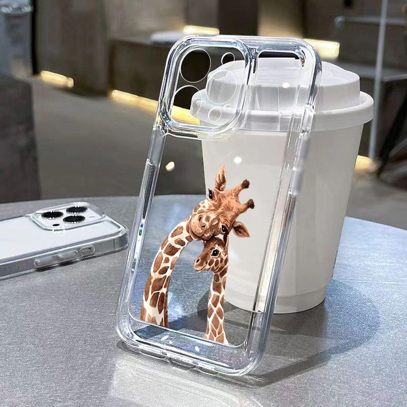 Cute Peeking Teddy Bear Clear Pattern Design Protective Cover for iPhone 17 16 15 14 13 12 11 16E Series Pro Max Plus