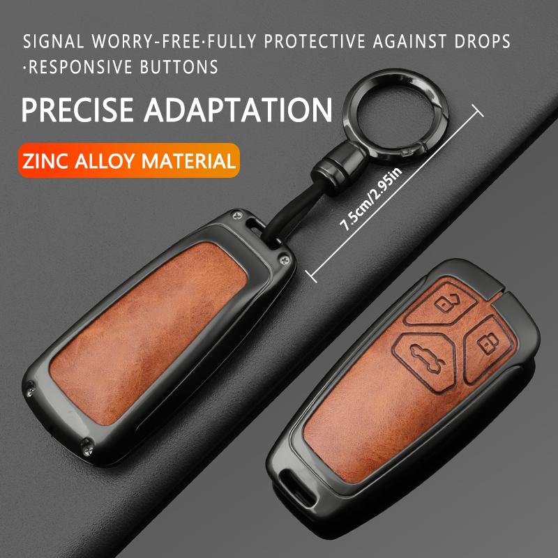 Customizable Luxury Leather Key Case Cover for A6L Q5 A4L A7 A8L Metal Car Keys Zinc Alloy with Car Logo Fit Model Keychain