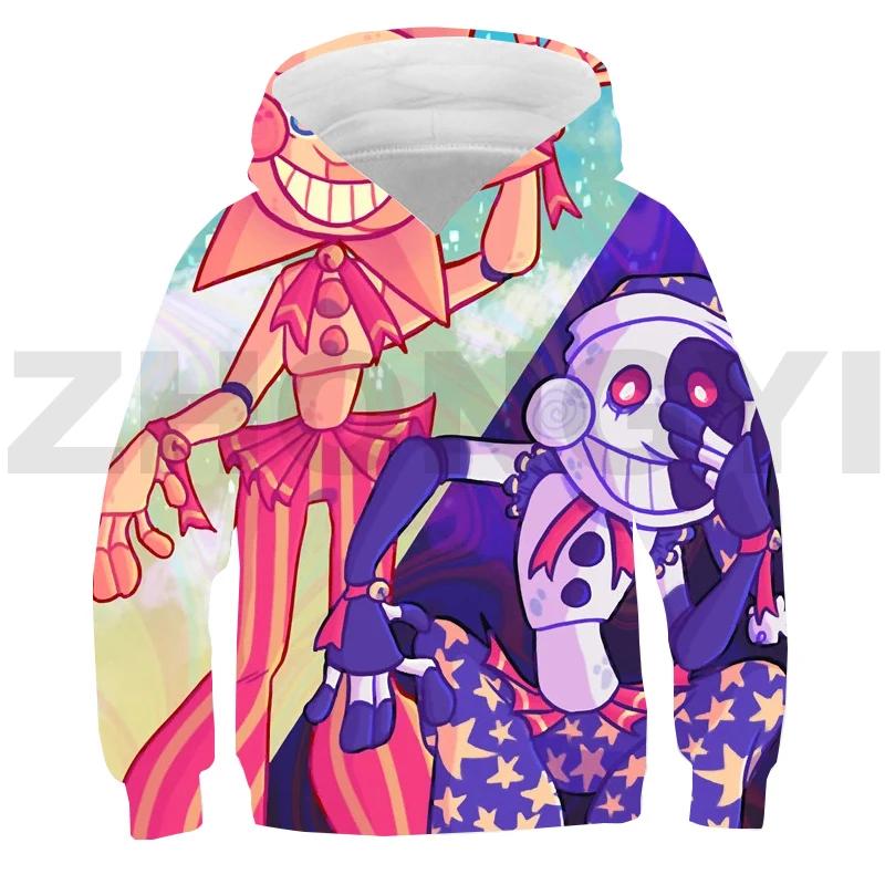 3D-печатная игра Fnaf Sundrop Moondrop аниме-толстовка с капюшоном для детей, уличная одежда для малышей, с длинным рукавом, свободные свитера для мальчиков, одежда