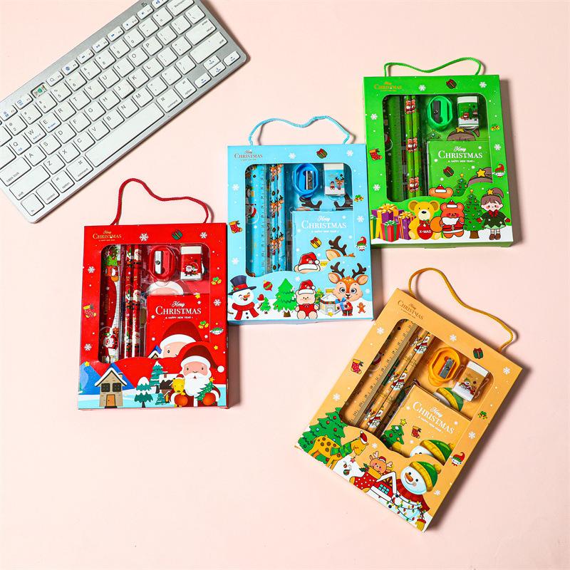 2sets Christmas Student Stationery Gift Set, Cute Cartoon Pencil Eraser Set, Christmas Student Small Gifts, Student School Supplies