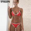 Сексуальный летний женский комплект из двух частей бикини, однотонный мягкий купальник с пуш-ап, купальник